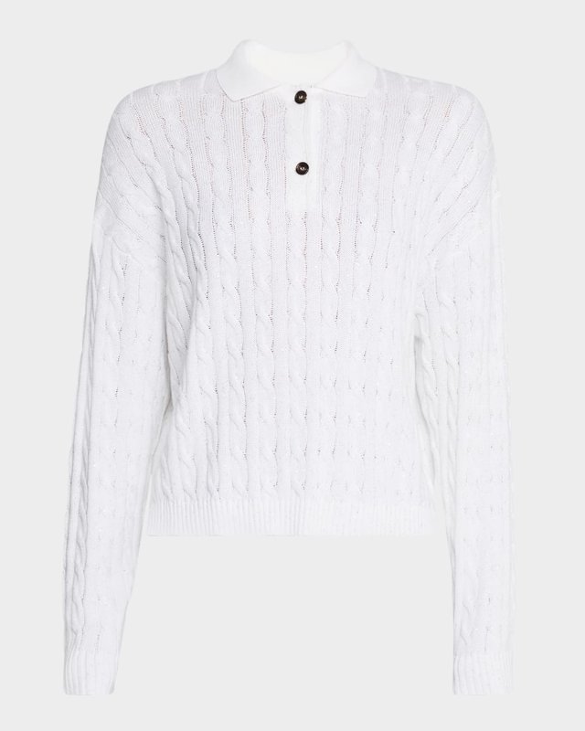 Micro Sequined Double Cable-Knit Polo Sweat